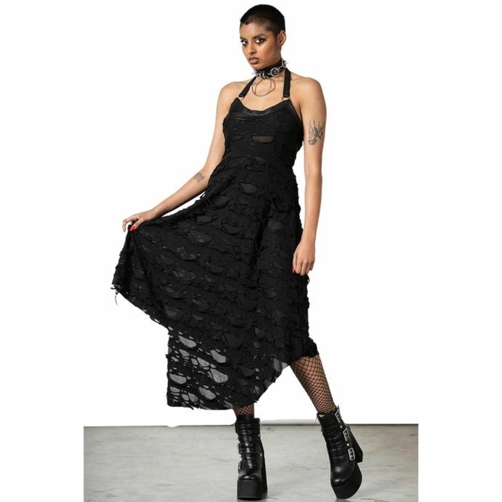 Killstar Nightwire halter distressed asymmetrical dress‎